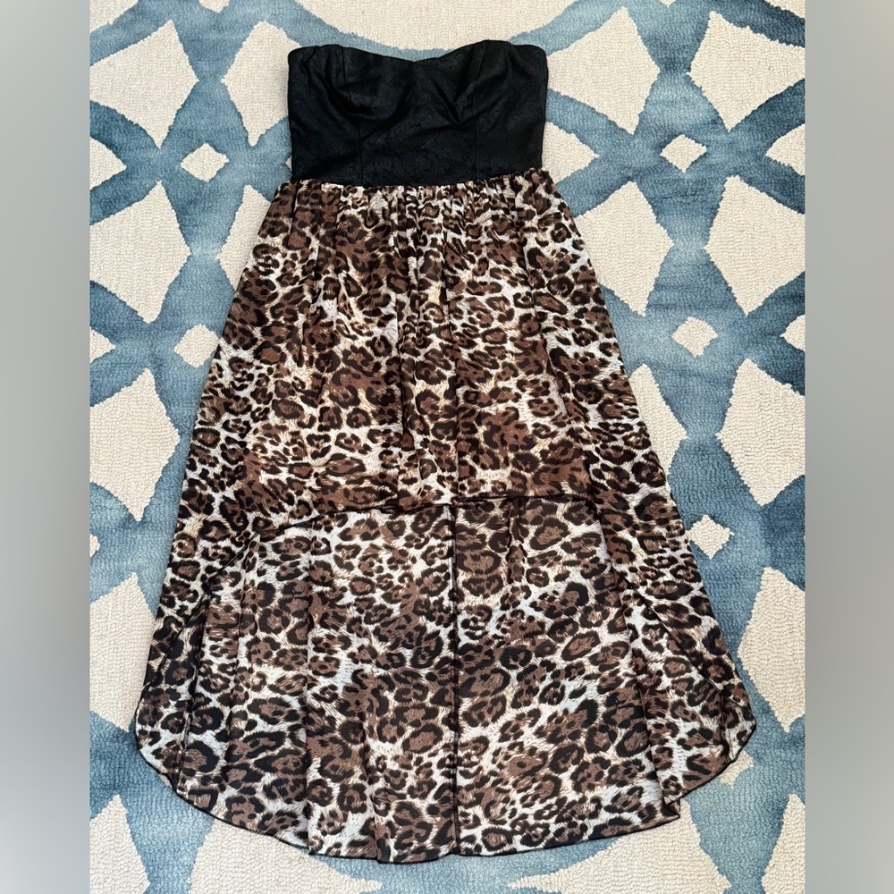 Paper Doll Leopard Print High-Low Strapless Dress - Size 5